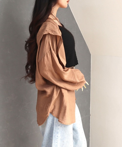 CECIL McBEE（セシルマクビー）の「シアーワッシャーフーディーシャツ（シャツ/ブラウス・レディース・ブラウン/ライトベージュ/ブラック・MEDIUM/LARGE）」の17枚目の写真