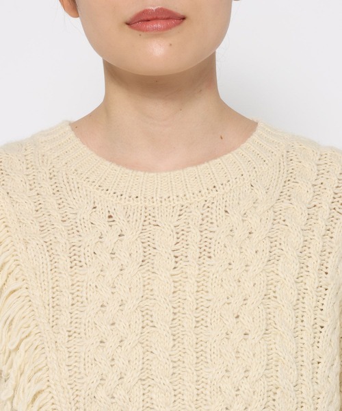 LOWRYS FARM（ローリーズファーム）の「ケーブルフリンジLONG丈  588919（ニット/セーター・レディース・ブルー/アイボリー/ブラウン・FREE）」の8枚目の写真