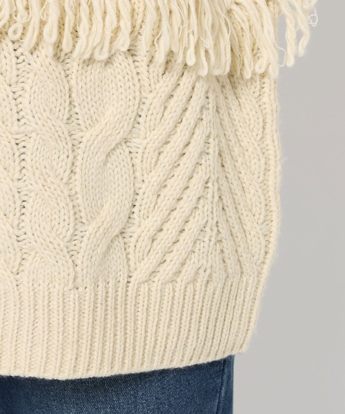 LOWRYS FARM（ローリーズファーム）の「ケーブルフリンジLONG丈  588919（ニット/セーター・レディース・ブルー/アイボリー/ブラウン・FREE）」の10枚目の写真