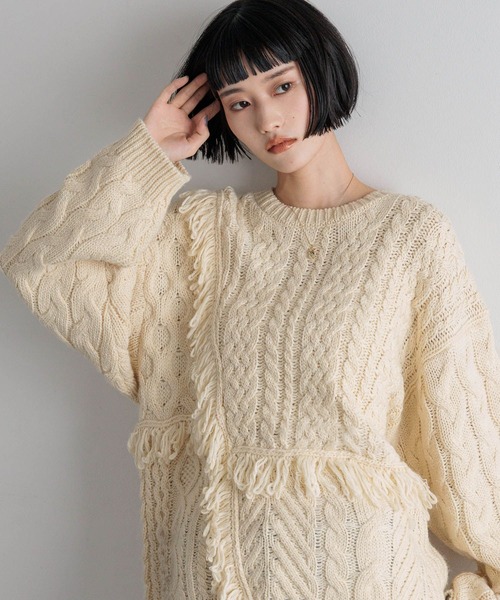 セール】ケーブルフリンジLONG丈 588919（ニット/セーター）｜LOWRYS