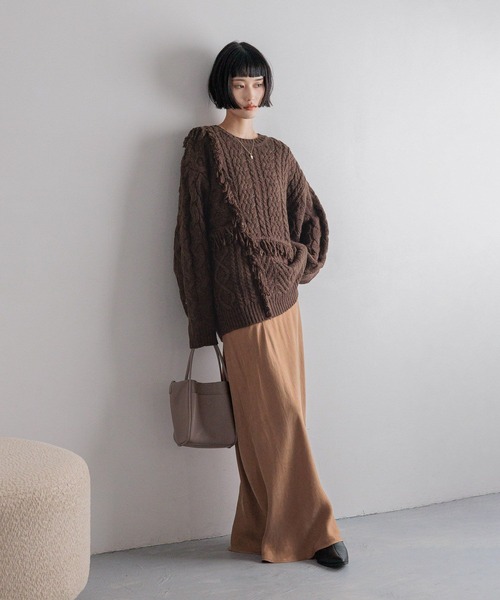 LOWRYS FARM（ローリーズファーム）の「ケーブルフリンジLONG丈  588919（ニット/セーター・レディース・ブルー/アイボリー/ブラウン・FREE）」の21枚目の写真