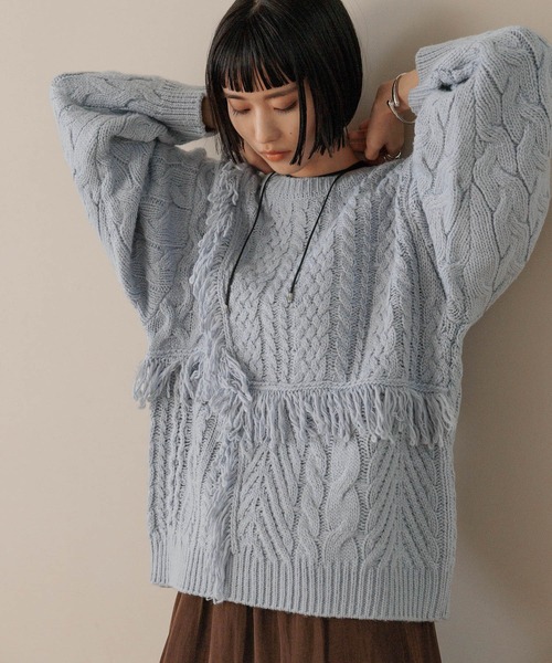 セール】ケーブルフリンジLONG丈 588919（ニット/セーター）｜LOWRYS