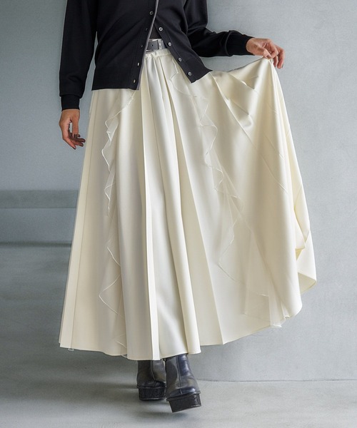 HARE（ハレ）の「シアーフリルプリーツスカート(HARE)（スカート・レディース・ボルドー/オフホワイト/ブラック/ブルー/チャコールグレー・FREE）」の2枚目の写真