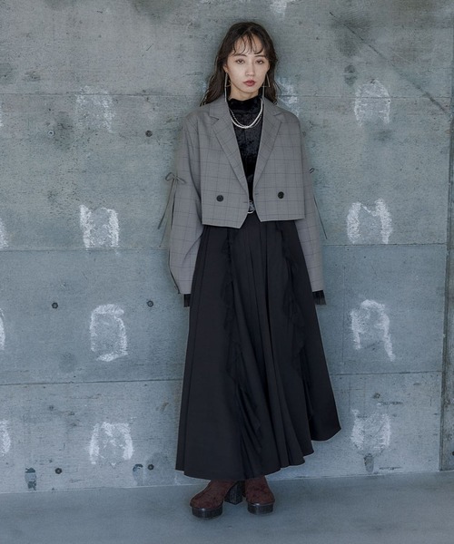 HARE（ハレ）の「シアーフリルプリーツスカート(HARE)（スカート・レディース・ボルドー/オフホワイト/ブラック/ブルー/チャコールグレー・FREE）」の9枚目の写真