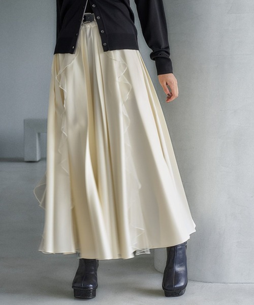 HARE（ハレ）の「シアーフリルプリーツスカート(HARE)（スカート・レディース・ボルドー/オフホワイト/ブラック/ブルー/チャコールグレー・FREE）」の15枚目の写真