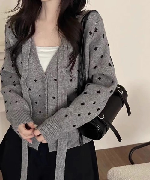 セール】【秋冬新作】ミニドット柄V開きカーディガン（カーディガン