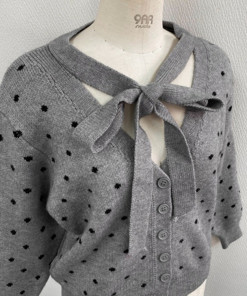 セール】【秋冬新作】ミニドット柄V開きカーディガン（カーディガン