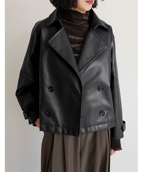 Re:EDIT（リエディ）の「[2025AW COLLECTION]フェイクレザートレンチジャケット（ライダースジャケット・レディース・ブラック/ブラウン・MEDIUM/LARGE）」の7枚目の写真