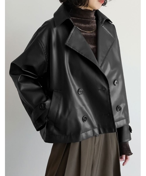 Re:EDIT（リエディ）の「[2025AW COLLECTION]フェイクレザートレンチジャケット（ライダースジャケット・レディース・ブラック/ブラウン・MEDIUM/LARGE）」の8枚目の写真