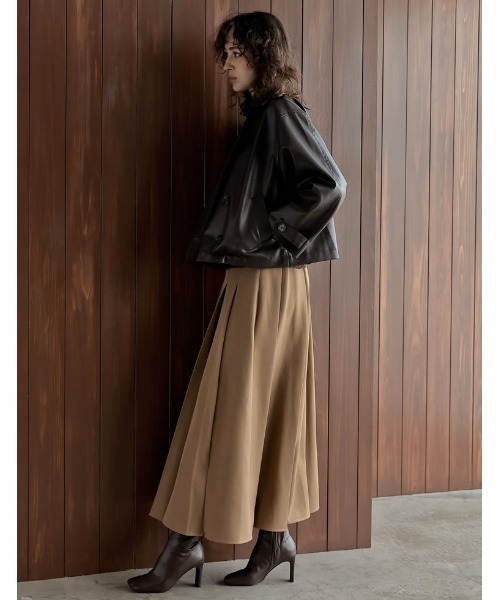 Re:EDIT（リエディ）の「[2025AW COLLECTION]フェイクレザートレンチジャケット（ライダースジャケット・レディース・ブラック/ブラウン・MEDIUM/LARGE）」の6枚目の写真