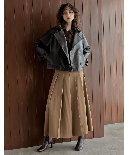 Re:EDIT（リエディ）の「[2025AW COLLECTION]フェイクレザートレンチジャケット（ライダースジャケット・レディース・ブラック/ブラウン・MEDIUM/LARGE）」の5枚目の写真