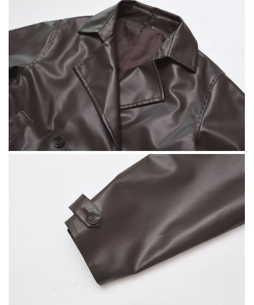 Re:EDIT（リエディ）の「[2025AW COLLECTION]フェイクレザートレンチジャケット（ライダースジャケット・レディース・ブラック/ブラウン・MEDIUM/LARGE）」の12枚目の写真