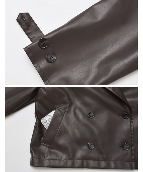 Re:EDIT（リエディ）の「[2025AW COLLECTION]フェイクレザートレンチジャケット（ライダースジャケット・レディース・ブラック/ブラウン・MEDIUM/LARGE）」の13枚目の写真