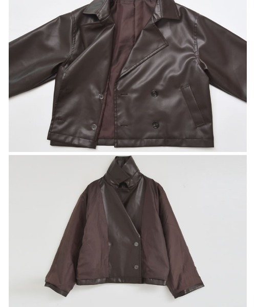 Re:EDIT（リエディ）の「[2025AW COLLECTION]フェイクレザートレンチジャケット（ライダースジャケット・レディース・ブラック/ブラウン・MEDIUM/LARGE）」の14枚目の写真