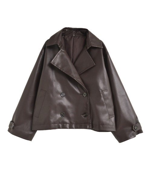 Re:EDIT（リエディ）の「[2025AW COLLECTION]フェイクレザートレンチジャケット（ライダースジャケット・レディース・ブラック/ブラウン・MEDIUM/LARGE）」の16枚目の写真