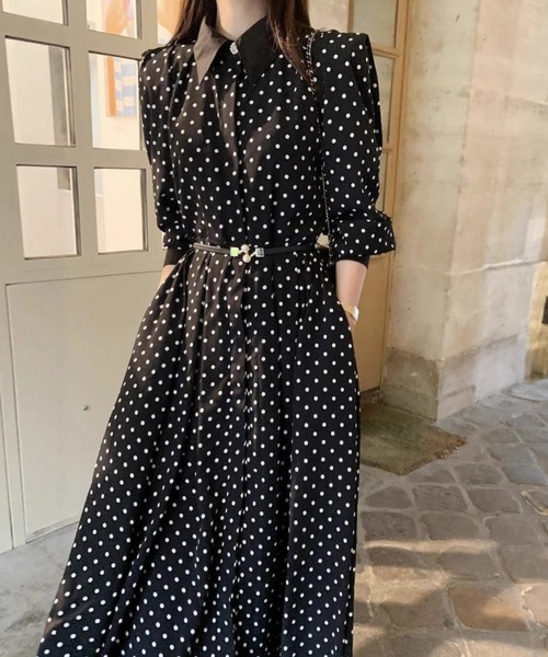 FREE STYLISTS(フリー スタイリスト)の「YUGA_YGMC Lapel dot flare dress(ワンピース・レディース・ブラック/ホワイト・FREE)」の2枚目の写真