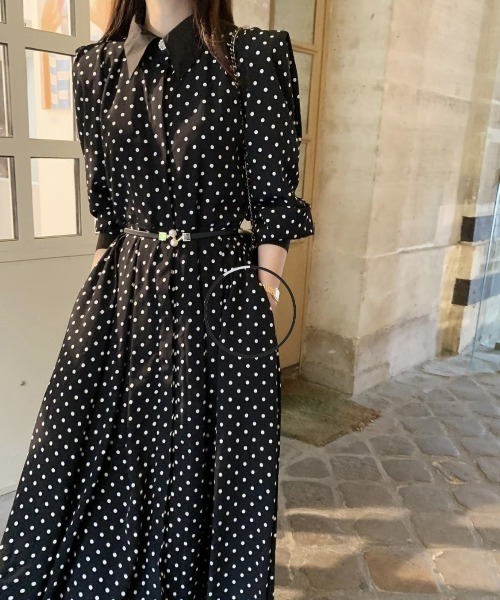 FREE STYLISTS(フリー スタイリスト)の「YUGA_YGMC Lapel dot flare dress(ワンピース・レディース・ブラック/ホワイト・FREE)」の5枚目の写真