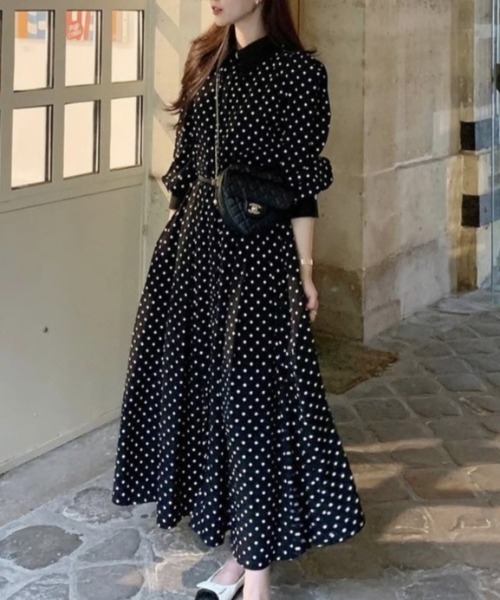 FREE STYLISTS(フリー スタイリスト)の「YUGA_YGMC Lapel dot flare dress(ワンピース・レディース・ブラック/ホワイト・FREE)」の6枚目の写真
