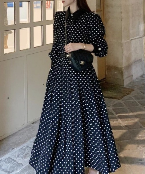 FREE STYLISTS(フリー スタイリスト)の「YUGA_YGMC Lapel dot flare dress(ワンピース・レディース・ブラック/ホワイト・FREE)」の4枚目の写真