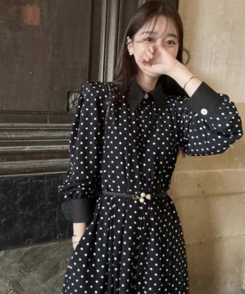 FREE STYLISTS(フリー スタイリスト)の「YUGA_YGMC Lapel dot flare dress(ワンピース・レディース・ブラック/ホワイト・FREE)」の7枚目の写真