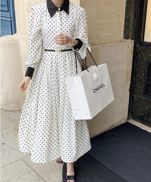 FREE STYLISTS(フリー スタイリスト)の「YUGA_YGMC Lapel dot flare dress(ワンピース・レディース・ブラック/ホワイト・FREE)」の10枚目の写真