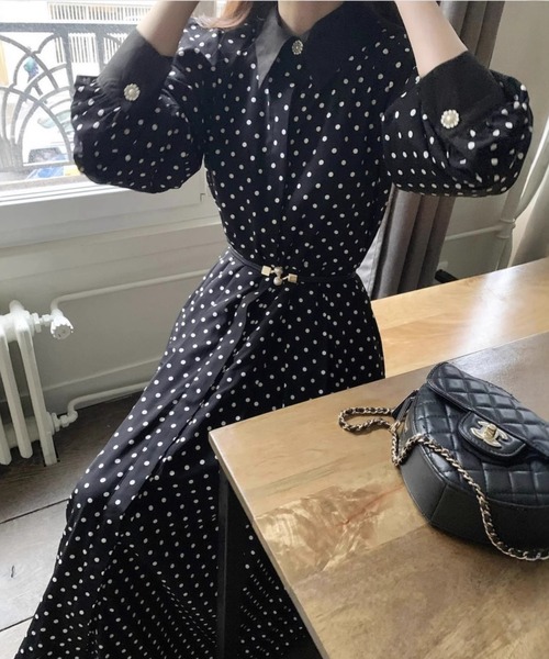 FREE STYLISTS(フリー スタイリスト)の「YUGA_YGMC Lapel dot flare dress(ワンピース・レディース・ブラック/ホワイト・FREE)」の8枚目の写真