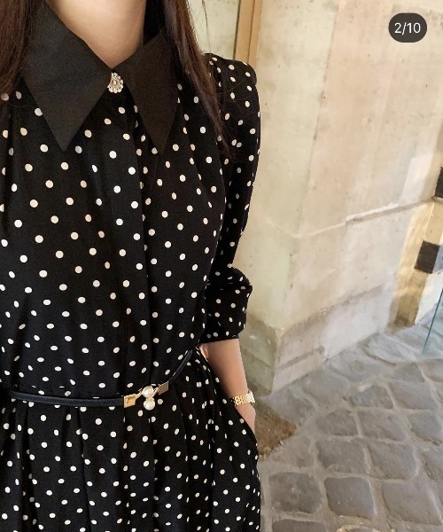 FREE STYLISTS(フリー スタイリスト)の「YUGA_YGMC Lapel dot flare dress(ワンピース・レディース・ブラック/ホワイト・FREE)」の9枚目の写真