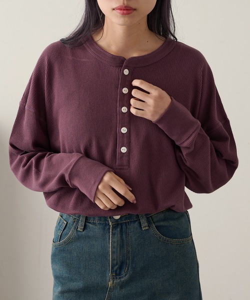 HANES(ヘインズ)の「【Hanes】ヘンリーネックオーバークルーネック HW4-C104(Tシャツ/カットソー・レディース・グレー/オフホワイト/ダークネイビー/レッド・FREE)」の10枚目の写真
