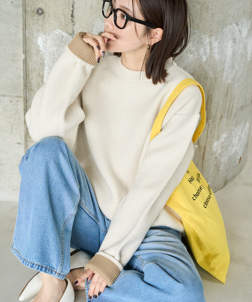 FREAK'S STORE(フリークスストア)の「限定展開 裏配色 ニット プルオーバー(ニット/セーター・レディース・ベージュ/ネイビー/ブラック/ナチュラル/グレー・フリ-)」の4枚目の写真