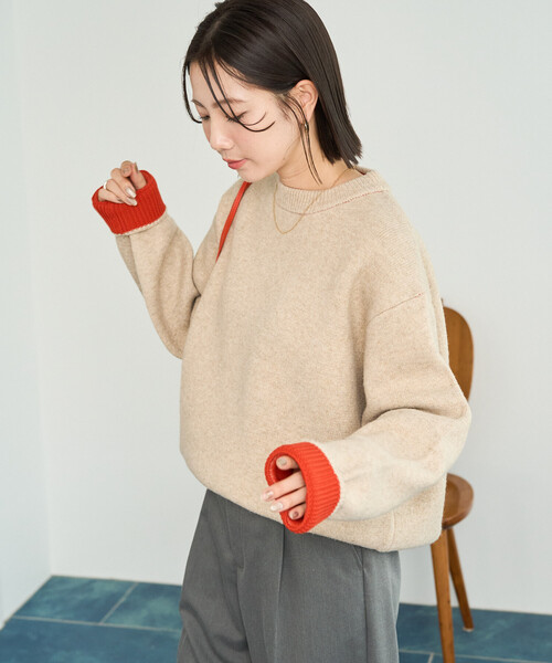 FREAK'S STORE(フリークスストア)の「限定展開 裏配色 ニット プルオーバー(ニット/セーター・レディース・ベージュ/ネイビー/ブラック/ナチュラル/グレー・フリ-)」の7枚目の写真