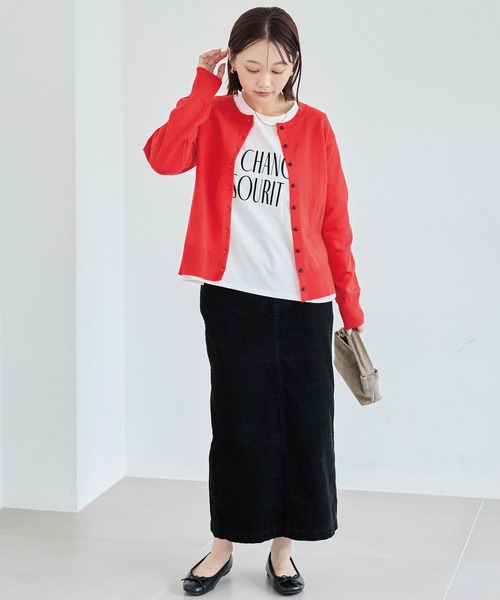 LAVEANGE（ラビアンジェ）の「【洗える】ボタン配色ニットカーデ（カーディガン/ボレロ・レディース・レッド/ブラック/グレイッシュベージュ・F/3L/4L）」の10枚目の写真