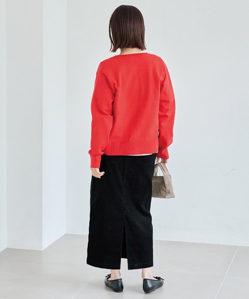 LAVEANGE（ラビアンジェ）の「【洗える】ボタン配色ニットカーデ（カーディガン/ボレロ・レディース・レッド/ブラック/グレイッシュベージュ・F/3L/4L）」の13枚目の写真