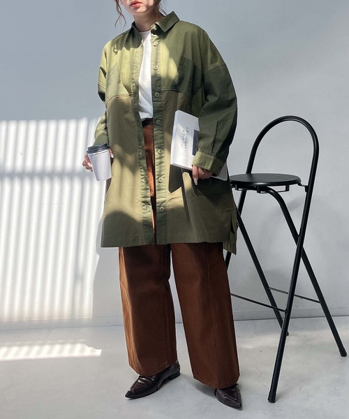 AS KNOW AS plus(アズノゥアズプラス)の「♪ブロッキングコート風ワンピ―ス(ワンピース・レディース・ネイビー/カーキ・FREE)」の6枚目の写真