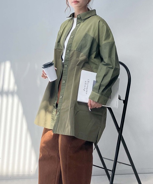 AS KNOW AS plus(アズノゥアズプラス)の「♪ブロッキングコート風ワンピ―ス(ワンピース・レディース・ネイビー/カーキ・FREE)」の3枚目の写真