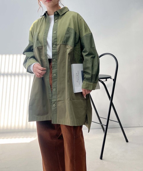 AS KNOW AS plus(アズノゥアズプラス)の「♪ブロッキングコート風ワンピ―ス(ワンピース・レディース・ネイビー/カーキ・FREE)」の7枚目の写真