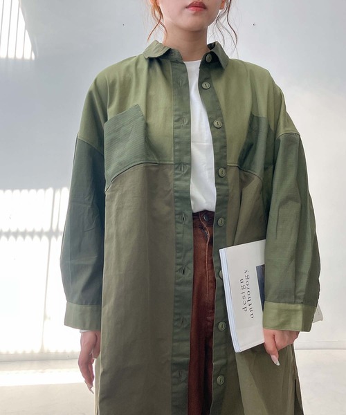 AS KNOW AS plus(アズノゥアズプラス)の「♪ブロッキングコート風ワンピ―ス(ワンピース・レディース・ネイビー/カーキ・FREE)」の5枚目の写真