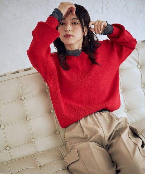 ANY(エニィ)の「【8色展開】Vネックデイリーニット(ニット/セーター・レディース・ベージュ系2/ダークグリーン系/ピンク系/グレー系2/レッド系/アイボリー系/ブルー系/ブラック系・F)」の10枚目の写真