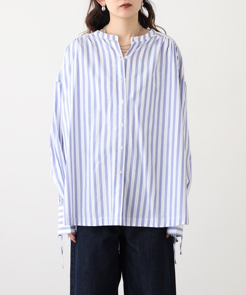 OMNES(オムネス)の「製品洗いコットンブロード袖口リボンオーバーシャツ(シャツ/ブラウス・レディース・ホワイト/ブルー系その他/ライトグレー・FREE)」の12枚目の写真