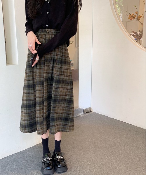 gossip！ロサンゼルス（ゴシップロサンゼルス）の「Y2K ヴィンテージスタイル チェック柄 Aラインスカート 通勤＆カジュアルデイリー対応（スカート・レディース・チェック/ブラウン・FREE）」の2枚目の写真