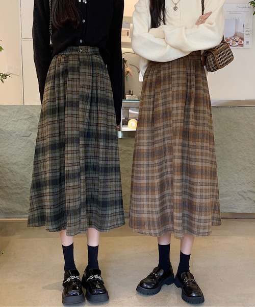 gossip！ロサンゼルス（ゴシップロサンゼルス）の「Y2K ヴィンテージスタイル チェック柄 Aラインスカート 通勤＆カジュアルデイリー対応（スカート・レディース・チェック/ブラウン・FREE）」の20枚目の写真