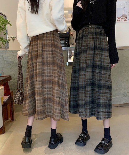 gossip！ロサンゼルス（ゴシップロサンゼルス）の「Y2K ヴィンテージスタイル チェック柄 Aラインスカート 通勤＆カジュアルデイリー対応（スカート・レディース・チェック/ブラウン・FREE）」の21枚目の写真