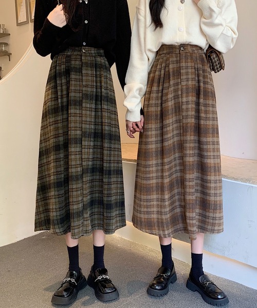gossip！ロサンゼルス（ゴシップロサンゼルス）の「Y2K ヴィンテージスタイル チェック柄 Aラインスカート 通勤＆カジュアルデイリー対応（スカート・レディース・チェック/ブラウン・FREE）」の22枚目の写真