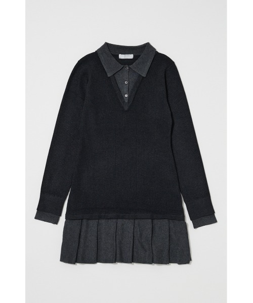 【MOUSSY】LAYERED KNIT ミニドレス　ブラック 長袖 LAYERED KNIT ミニドレス（ワンピース）｜MOUSSY（マウジー）の