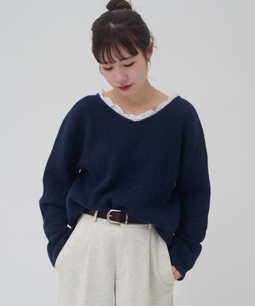 DISCOAT(ディスコート)の「【umm】WEB限定レース使い2WAYプルオーバー(ニット/セーター・レディース・ブラウン/アイボリー/チャコールグレー/ネイビー/グレー・FREE)」の5枚目の写真