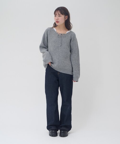 DISCOAT(ディスコート)の「【umm】WEB限定レース使い2WAYプルオーバー(ニット/セーター・レディース・ブラウン/アイボリー/チャコールグレー/ネイビー/グレー・FREE)」の18枚目の写真