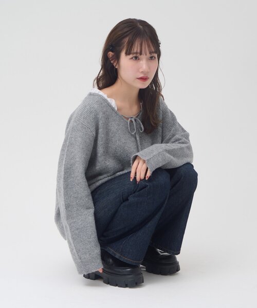 DISCOAT(ディスコート)の「【umm】WEB限定レース使い2WAYプルオーバー(ニット/セーター・レディース・ブラウン/アイボリー/チャコールグレー/ネイビー/グレー・FREE)」の20枚目の写真