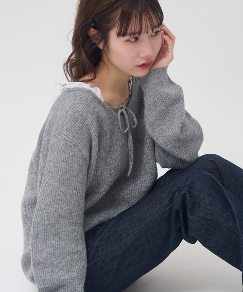 DISCOAT(ディスコート)の「【umm】WEB限定レース使い2WAYプルオーバー(ニット/セーター・レディース・ブラウン/アイボリー/チャコールグレー/ネイビー/グレー・FREE)」の21枚目の写真
