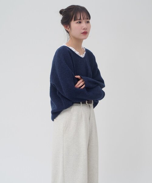 DISCOAT(ディスコート)の「【umm】WEB限定レース使い2WAYプルオーバー(ニット/セーター・レディース・ブラウン/アイボリー/チャコールグレー/ネイビー/グレー・FREE)」の10枚目の写真