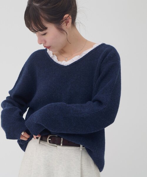 DISCOAT(ディスコート)の「【umm】WEB限定レース使い2WAYプルオーバー(ニット/セーター・レディース・ブラウン/アイボリー/チャコールグレー/ネイビー/グレー・FREE)」の14枚目の写真