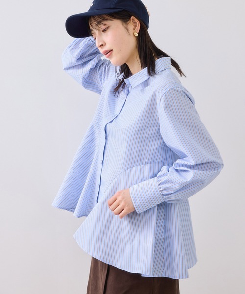 VIS(ビス)の「ヘムデザインフレアシャツ/イージーケア(シャツ/ブラウス・レディース・ネイビー/ホワイト系その他/サックスブルー・FREE)」の16枚目の写真